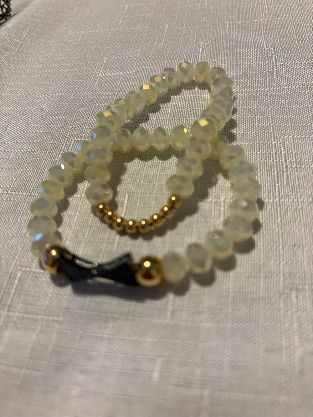 Claire's White Opalescent Bead Bracelet with Gold Accents